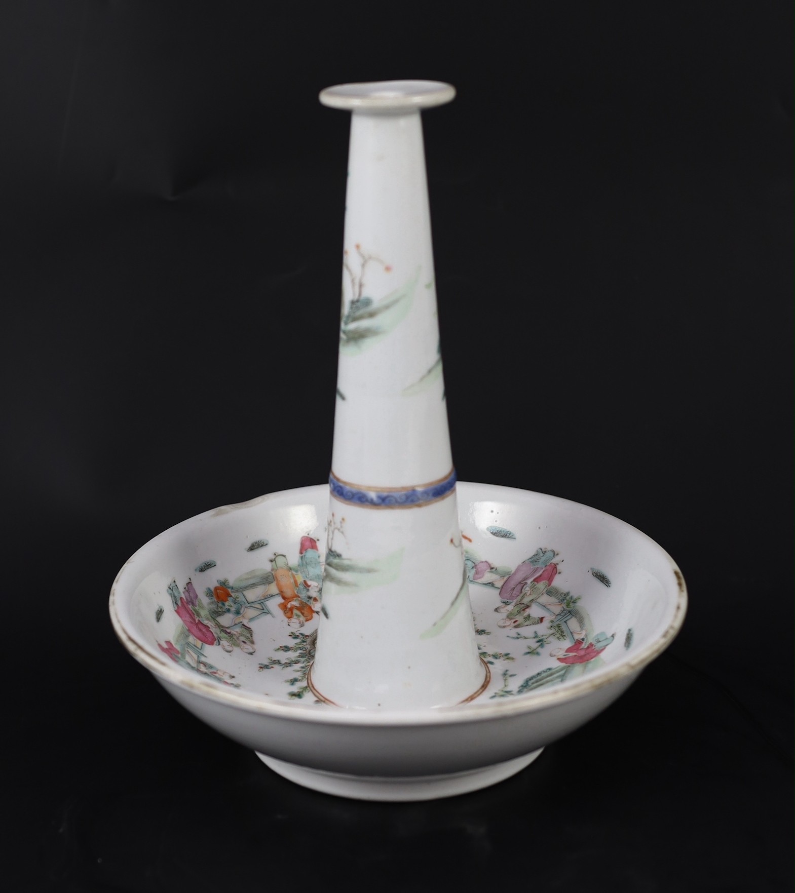 A Chinese famille rose fencai joss-stick holder, 19th century, 24cm high